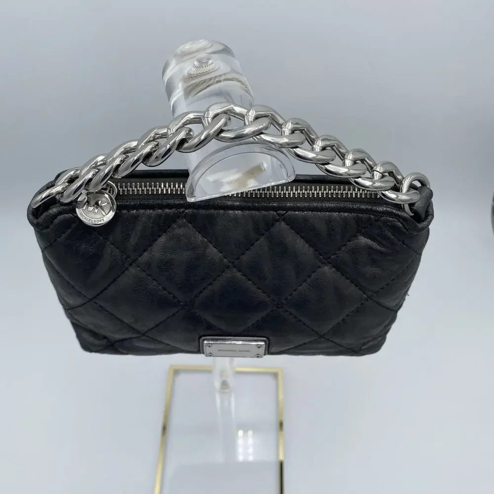 Michael Kors Mini-Quilted Purse Dark Metallic Gray Silver Hardware Chain